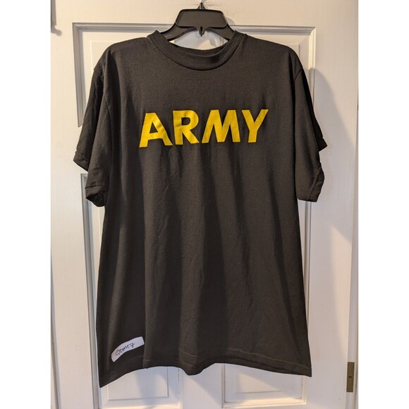 Army Shirt Mens Large Black Solid Crew Neck Outdoor Physical Fitness Uniform - Picture 9 of 9